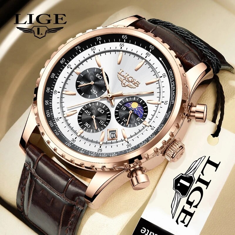 Luxury Watch Low Price - LIGE 남성용 가죽 쿼츠 손목 시계,