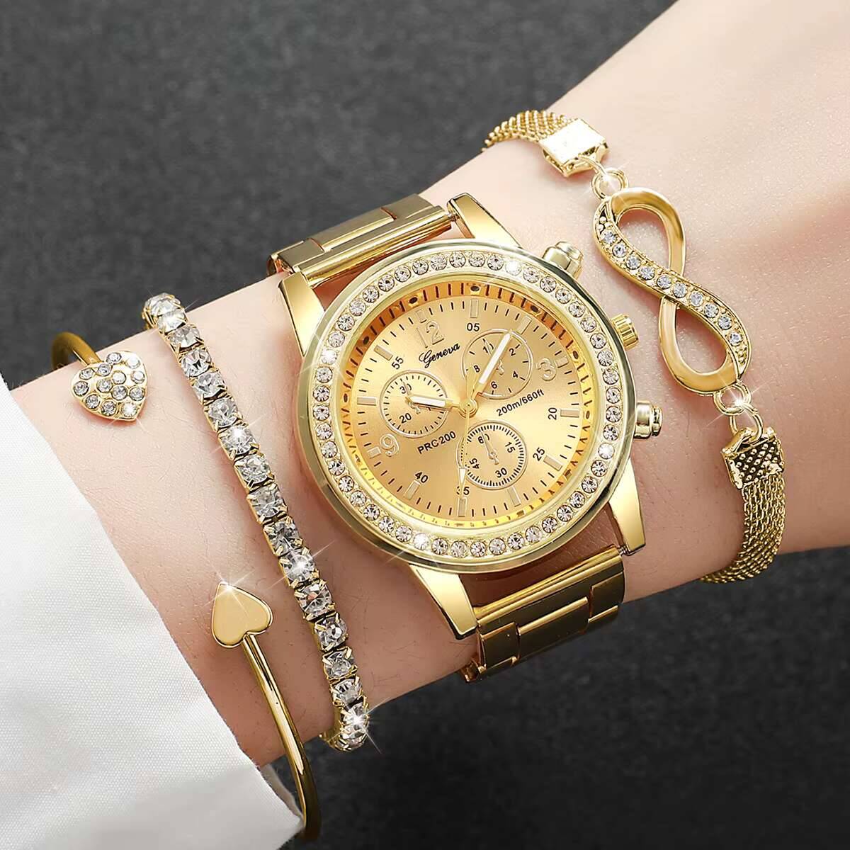 Luxury Watch Case Travel - 4개/세트 럭셔리 라인스톤 여성용 시계 패션