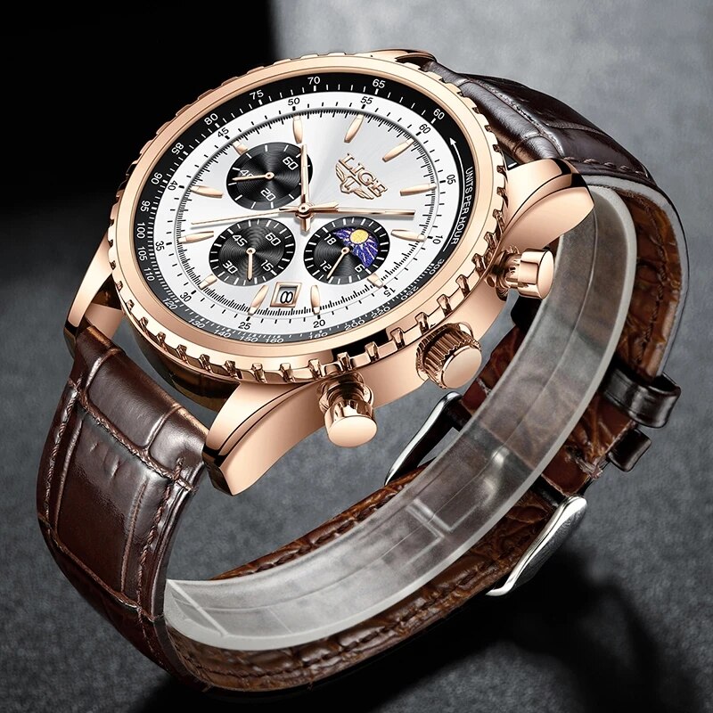 LIGE 남성용 가죽 쿼츠 손목 시계, 스포츠 방수 남 - Luxury Watch Low Price 리뷰 및 가격