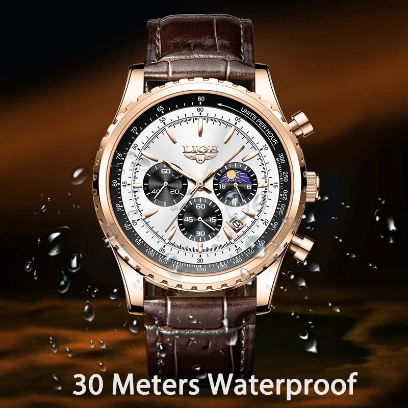 LIGE 남성용 가죽 쿼츠 손목 시계, 스포츠 방수 남 - Luxury Watch Low Price 리뷰 및 가격