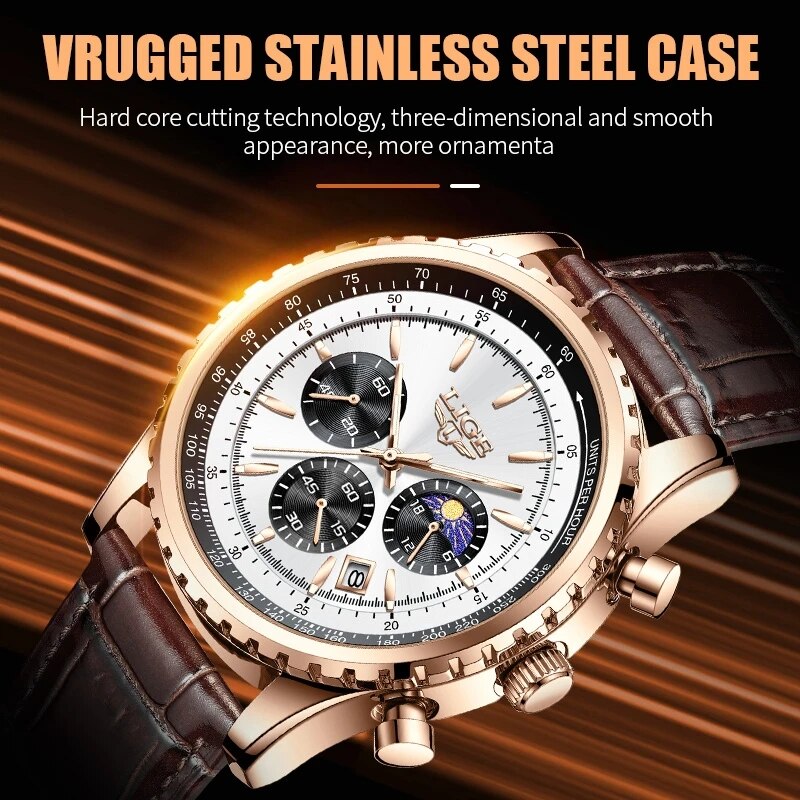 LIGE 남성용 가죽 쿼츠 손목 시계, 스포츠 방수 남 - Luxury Watch Low Price 리뷰 및 가격