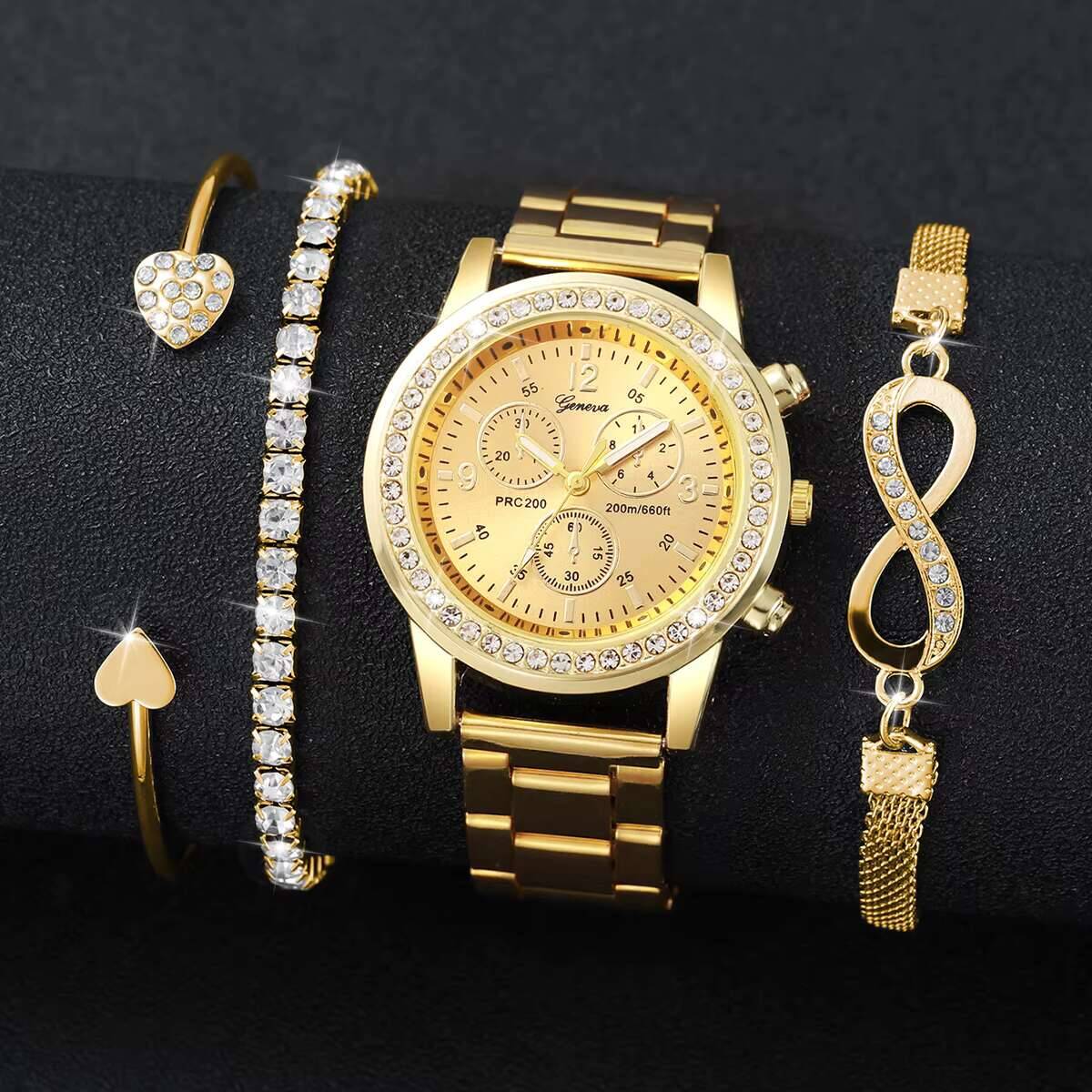 4개/세트 럭셔리 라인스톤 여성용 시계 패션 여성용 쿼 - Luxury Watch Case Travel 리뷰 및 가격