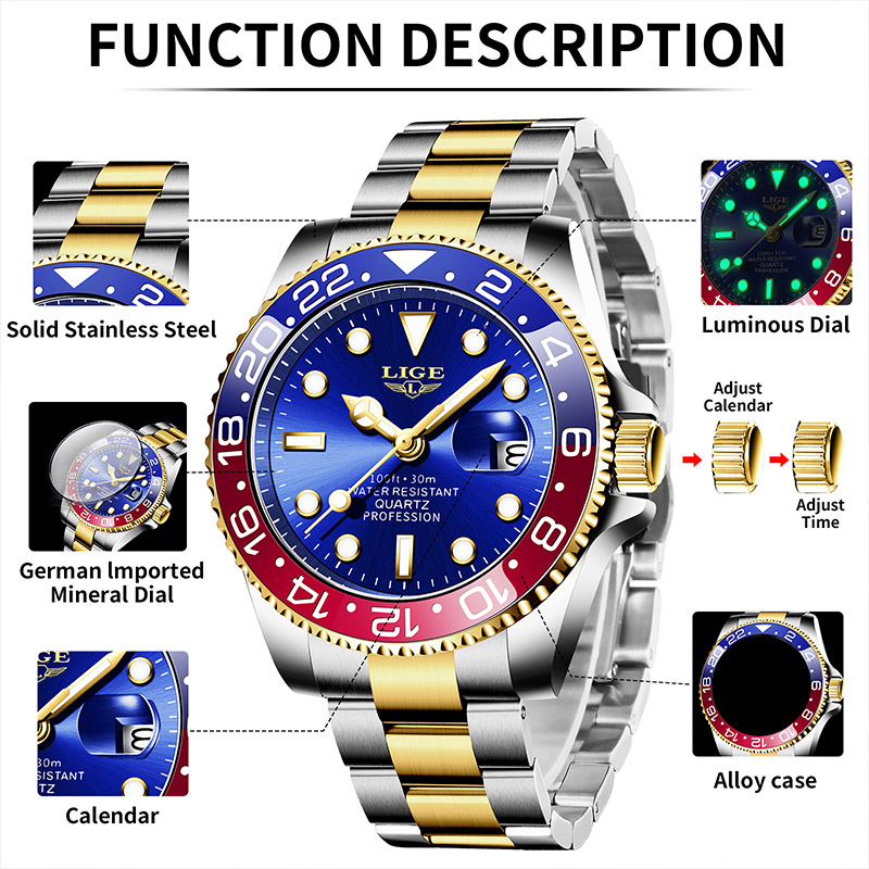 LIGE 2025 신제품 남성용 시계 야광 스테인리스  - Luxury Watch Low Price 리뷰 및 가격